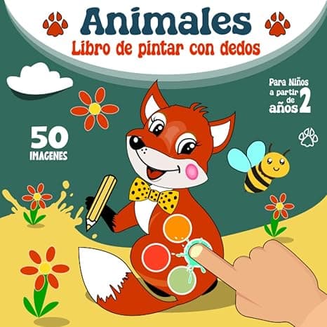 Portada de Animales - Libro De Pintar Con Dedos Para Niños 50 Imágenes: Cuaderno De Actividades Infanteles Divirtidas (Colorear,Pintar y Cortar) Bonitos Motivos ... Tigre, Girafa ...Para Niños 2.3.4 Años