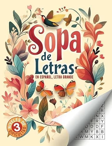 Portada de Sopa de letras en español letra grande: Desafía tu mente con este libro de pasatiempos para adultos, 1200+ palabras, soluciones al final, Spanish Word Search For Adults Large Print