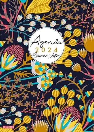 Portada de 2024: Agenda 2024 Semana Vista Flores 12 Meses, 15x21 cm A5, Negra