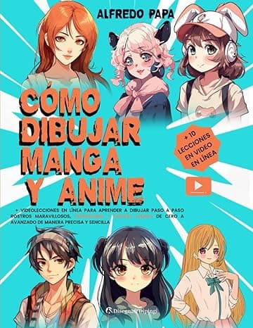 Portada de Cómo dibujar manga: + Videolecciones en línea para aprender a dibujar paso a paso rostros maravillosos, expresiones y figuras manga de cero a avanzado de manera precisa y sencilla