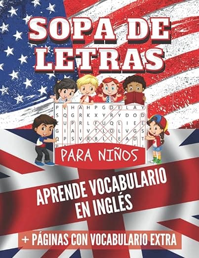 Portada de Sopa de Letras Para Niños: Aprende Vocabulario Básico en Inglés │ Educativo │ 1 Tema por Página │ Incluye Páginas con Vocabulario Extra por Temas y Soluciones